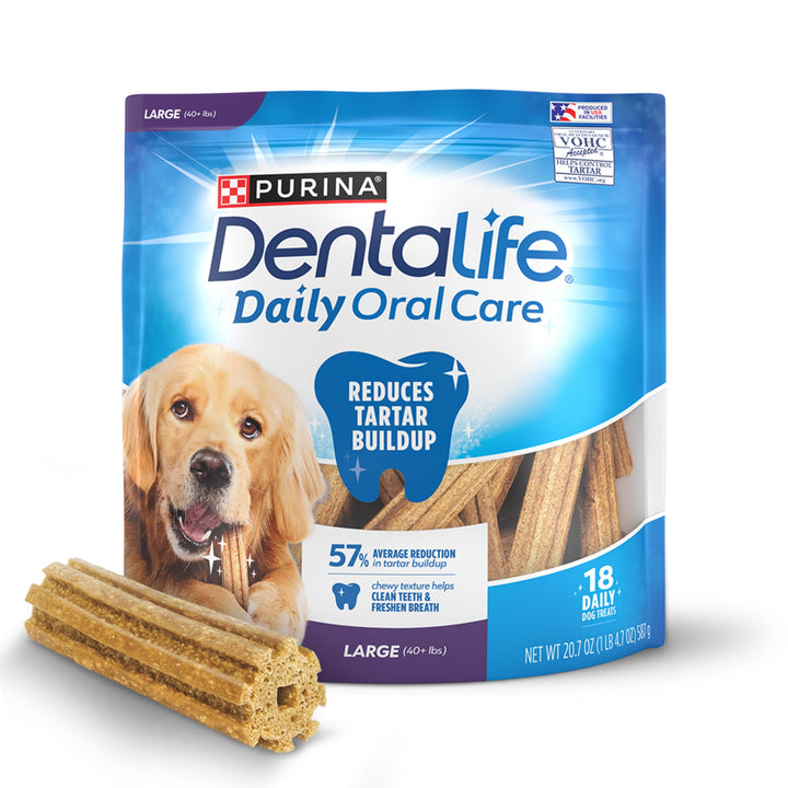 Dentalife Purina Daily Dental Chews for Large Dogs, 18 ct Pouch | Chewy, ridged texture in a tasty chicken flavor, helps reduce tartar buildup and help freshen breath