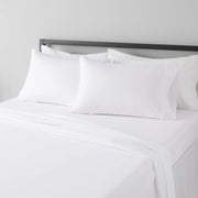 Amazon Basics Lightweight Super Soft Breathable Wrinkle-Resistant Microfiber 4-Piece Bed Sheet Set with 14-Inch Deep Pockets, Queen, Bright White, Solid