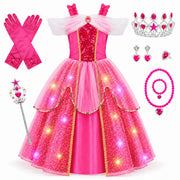 Meland Light Up Princess Dress for Girls Ages 3-10, Halloween Costume Party | Pink Light up Princess Dress for Girls with Princess Toys, Halloween Christmas Birthday Gift for Girls 3 4 5 6 7 8 9 10