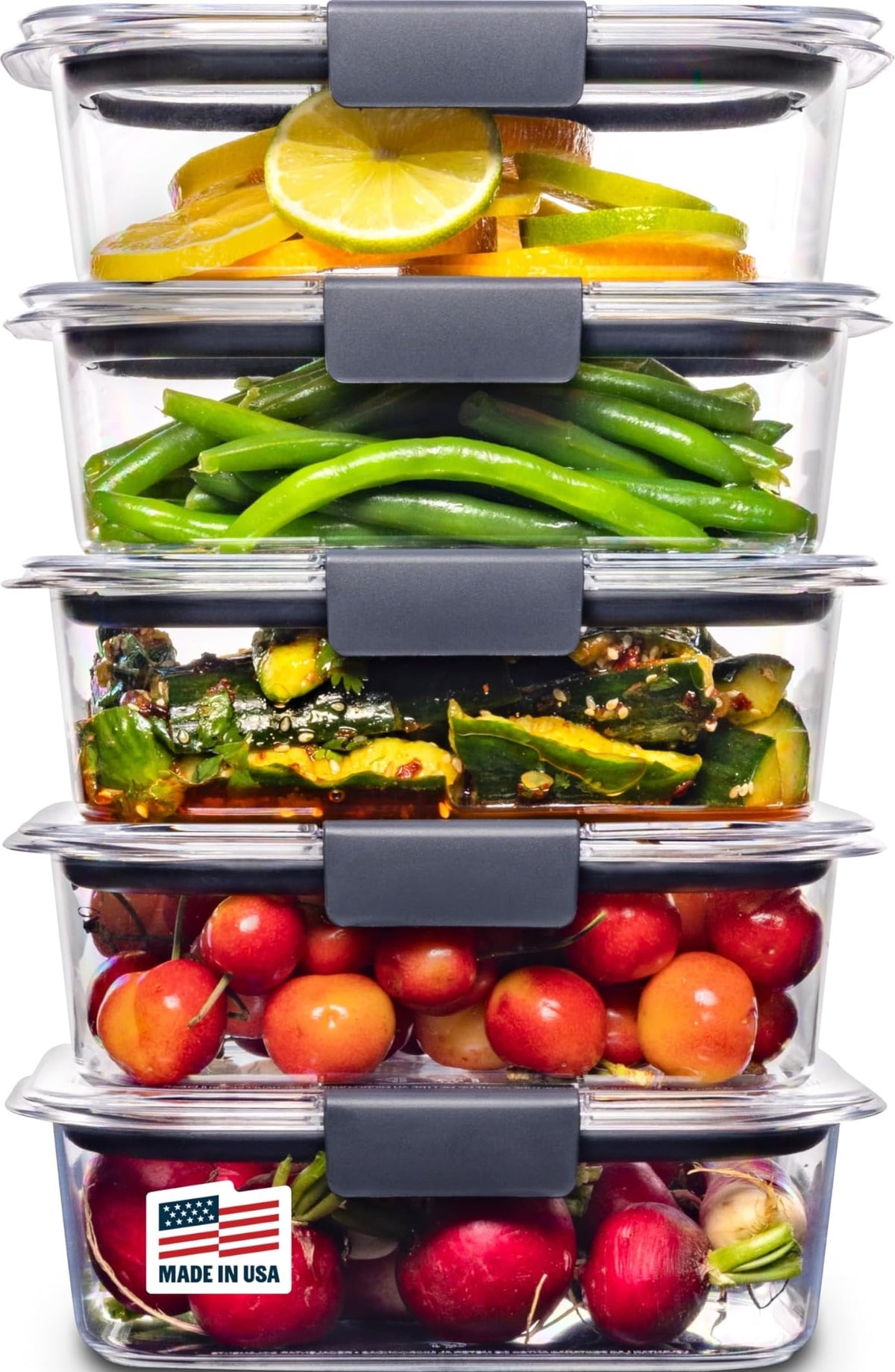 Rubbermaid Brilliance Tritan Plastic Food Storage Containers BPA Free Airtight Lids Ideal for Lunch Meal Prep & Leftovers Set of 5 (3.2 Cup)