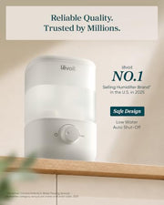 Levoit Top Fill Humidifiers for Bedroom, 2.5L Tank for Large Room, 25dB | Easy to Fill & Clean, Quiet Cool Mist Air Humidifier for Home Baby Nursery & Plants, Auto Shut-off for Safety, 25H Lasting