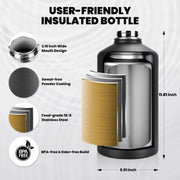 RAYMYLO One Gallon Water Bottle Insulated 128 oz, Stainless Steel | Triple Walled Vacuum (Cold for 48 Hrs), Leak Proof & Non-BPA, Large Water Flask Jug with Paracord Handle & Straw Spout Lids