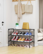 Kitsure Shoe Rack - Non-Woven Shoe Rack Shelf, 27.5" Wide - 3 Tier, Black
