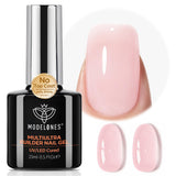 modelones Builder Nail Gel,No Top Coat Needed Builder for Nails Nude | C-Curve Sculpting, Glossy Jelly Finish Cover Nude Pink, No-Wipe, 9-in-One LED Lamp Cured Color Gel Polish for Quick Diy Salon