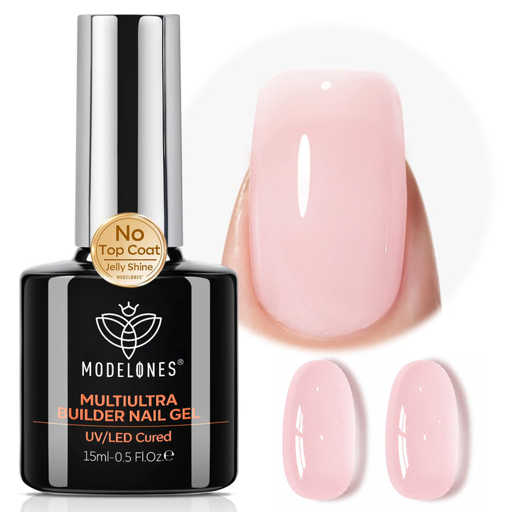 modelones Builder Nail Gel,No Top Coat Needed Builder for Nails Nude | C-Curve Sculpting, Glossy Jelly Finish Cover Nude Pink, No-Wipe, 9-in-One LED Lamp Cured Color Gel Polish for Quick Diy Salon