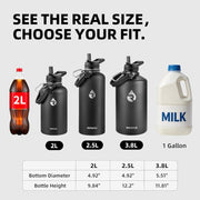 RAYMYLO One Gallon Water Bottle Insulated 128 oz, Stainless Steel | Triple Walled Vacuum (Cold for 48 Hrs), Leak Proof & Non-BPA, Large Water Flask Jug with Paracord Handle & Straw Spout Lids