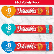Delectables Squeeze Up Variety Pack, Creamy Squeezable Puree, Lickable Wet Cat Treats, Grain Free, No Added Fillers, No By-Products, No Added Preservatives, 0.5 Ounces Tube, 24 Tubes Total