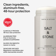 Salt & Stone Aluminum-Free Deodorant, Women & Men Santal & Vetiver 2.6 oz | Extra Strength 48 Hour Protection, Gender Neutral Scent, Made with Niacinamide, Spirulina, Magnesium & Antioxidants