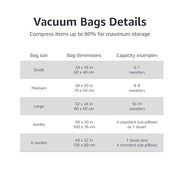 Amazon Basics Vacuum Storage Bags with Hand Pump, Jumbo, 6-Pack, Clear