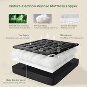 BEDLORE Queen Mattress Topper, Thick Soft Pillow Top Bed Topper | Viscose Bamboo, Stretchable Pockets Fit 6”-18”, Breathable Mattress Topper for Back Pain Relief and Hot Sleepers(Dark Gray)