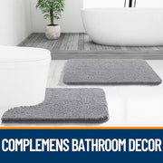 OLANLY Bathroom Rugs 30x20, Extra Soft Absorbent Chenille Bath Rugs | Grey, Quick-Drying Rubber Backing, Machine Washable Bath Mat for Bathroom Floor, Tub and Shower, Home Decor Accessories