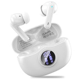 Fhumsh Wireless Earbuds, Bluetooth 5.3 Headphones HiFi Stereo 50H Playback LED Digital Display Ear Buds with ENC Noise Canceling Headset, IPX7 Waterproof Earphones for Gym/Running/Work（White）