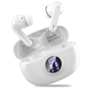 Fhumsh Wireless Earbuds, Bluetooth 5.3 Headphones HiFi Stereo 50H Playback LED Digital Display Ear Buds with ENC Noise Canceling Headset, IPX7 Waterproof Earphones for Gym/Running/Work（White）