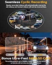 XYGCACO 4K Dash Cam Front and Rear, WiFi Dash Camera for Cars with App | 4K+1080P*3 FHD Dash Cam, 64G Card Included, G-Sensor Emergency Lock, 8 IR Lamps Night Vision, 24H Parking Monitor, Black Gold