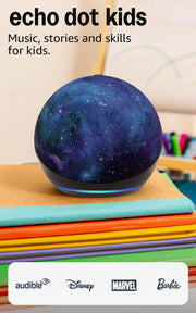 Amazon Echo Dot Kids (newest model), Smart speaker to enjoy age-appropriate audiobooks, sleep routines and Alexa+ experiences to create and learn, Stardust design