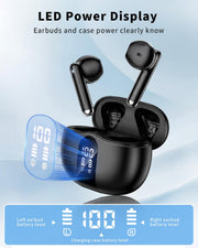 XIAOWTEK Wireless Earbuds, 2026 Bluetooth 5.4 Headphones Bass Stereo Ear Buds with Noise Cancelling Mic, LED Display in Ear Earphones 50H Playtime Ear Buds, IP7 Waterproof for Laptop Pad Phones Black