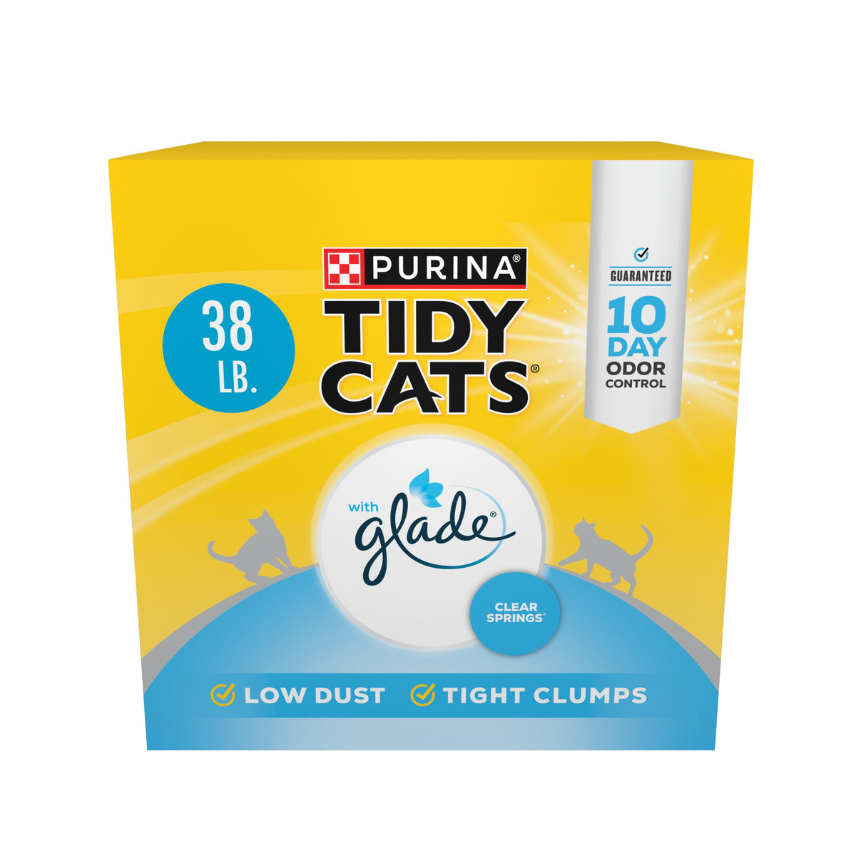 Purina Tidy Cats Clumping Cat Litter, Glade Clear Springs, 38 lb | Lightweight, low dust multi-cat litter with 10-day odor control and fresh floral fragrance