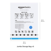 Amazon Basics Vacuum Storage Bags with Hand Pump, Jumbo, 6-Pack, Clear