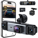 4 Channel 360° Dash Cam Front and Rear Inside, 64GB Card Included | 4K+1080P*3 FHD Car Camera, 5GHz WiFi/App Control 8 IR Lamps Night Vision 24H Parking Mode G-Sensor Loop Recording (Gunmetal)