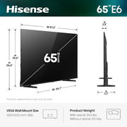 Hisense 65" Class E6SR Series Hi-QLED 4K UHD Smart Roku TV (65E6SR, 2026 Model) - Dolby Vision, Game Mode Plus, VRR, ALLM, DTS Virtual:X, Apple AirPlay, Compatible with Alexa and Google Assistant