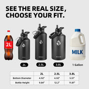 RAYMYLO One Gallon Water Bottle Insulated 128 oz, Stainless Steel | Triple Walled Vacuum (Cold for 48 Hrs), Leak Proof & Non-BPA, Large Water Flask Jug with Paracord Handle & Straw Spout Lids