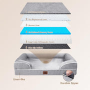 EHEYCIGA Orthopedic Extra Large Dog Bed, Waterproof Washable XL Pet Bed 44" | Non-Slip Bottom and Egg-Crate Polyurethane Foam Big Dog Couch Bed with Washable Removable Cover, Grey