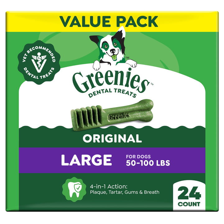 Greenies Large Natural Dental Dog Treats, Original Flavor, 24 Count | Veterinarian-recommended, supports oral health & freshens breath, clean to gumline, for dogs 50-100 lbs, chicken flavor