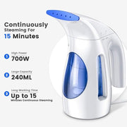 HiLIFE Steamer for Clothes, Portable Handheld Design, 240ml Big Capacity, 700W, Strong Penetrating Steam, Removes Wrinkle, for Home, Office(ONLY FOR 120V)-(Ocean Blue)
