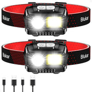 Blukar LED Headlamp Rechargeable, 2000L Super Bright Headlight Flashlight | 8 Modes & Stepless Dimming, Spotlight & Floodlight, Motion Sensor, IPX5 Waterproof for Camping,Hiking,Running,Fishing -2 Pack