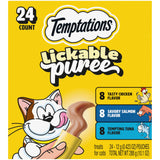 Temptations Creamy Puree Cat Treats, Chicken, Salmon & Tuna, 24 Count | Chicken, Salmon, Tuna flavors, under 15 cal/tube, no added sugar/fillers, squeezable treat or meal topper, great for seniors