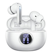 Fhumsh Wireless Earbuds, Bluetooth 5.3 Headphones HiFi Stereo 50H Playback LED Digital Display Ear Buds with ENC Noise Canceling Headset, IPX7 Waterproof Earphones for Gym/Running/Work（White）