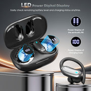 Wireless Earbuds Bluetooth Headphones, 54H Playtime Stereo Over Ear Buds with ENC Noise Cancelling, LED Power Display, IPX7 Waterproof Sport Earphones with Earhooks for Running/Workouts (Black)