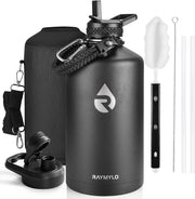 RAYMYLO One Gallon Water Bottle Insulated 128 oz, Stainless Steel | Triple Walled Vacuum (Cold for 48 Hrs), Leak Proof & Non-BPA, Large Water Flask Jug with Paracord Handle & Straw Spout Lids