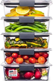 Rubbermaid Brilliance Tritan Plastic Food Storage Containers BPA Free Airtight Lids Ideal for Lunch Meal Prep & Leftovers Set of 5 (3.2 Cup)