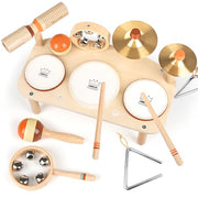 Vanplay Kids Drum Set, Montessori Toys for 2 3 Year Old Boy Girl Gifts | 11 in 1 Wooden Musical Instruments for Toddlers, Musical Activity Table, Explore Music & Rhythm, Christmas Birthday Gift