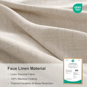 Linen Total Blackout Curtains for Bedroom Living Room 84 Inch, Cream | 100% Blackout Shield Linen Textured Back Tab/Rod Pocket Drapes, Thermal Insulated Blackout Curtains 2 Panels Set, 50"W x 84"L