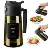 SWEET VIEW Olive Oil Dispenser and Sprayer 16oz/470ml | Glass Light-Proof Oil Pourer for Kitchen with Stickers for Air Fryer, Cooking, Salad, BBQ with Stickers